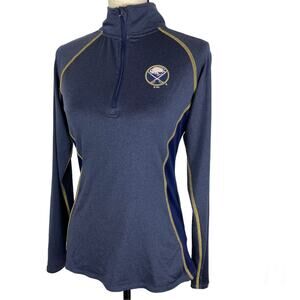 NHL Buffalo Sabres Pullover Top Blue Gold Quarter Zip Long Sleeve Womens Small